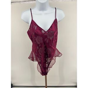 Vintage Victorias Secret Satin Teddy  Lingerie Gold Label Maroon Floral Size M